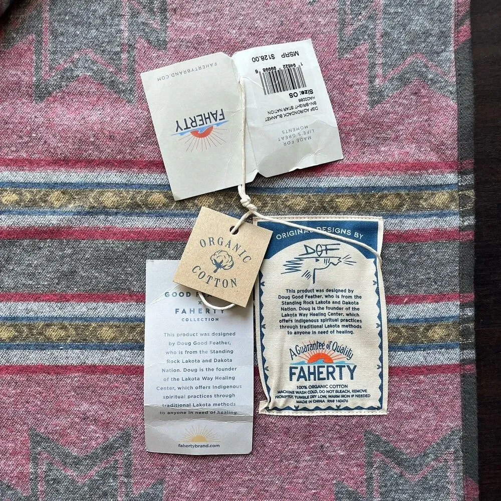 Faherty x Doug Good Feather Adirondack Blanket 52x72 Woven Organic Cotton Beach